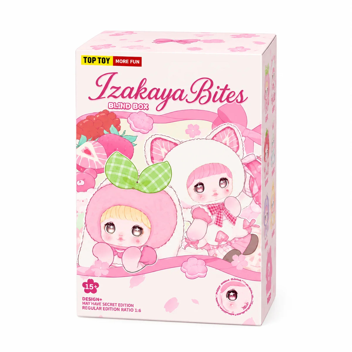 A pink blind box featuring a plush keychain of a character with pink hair and large ears.