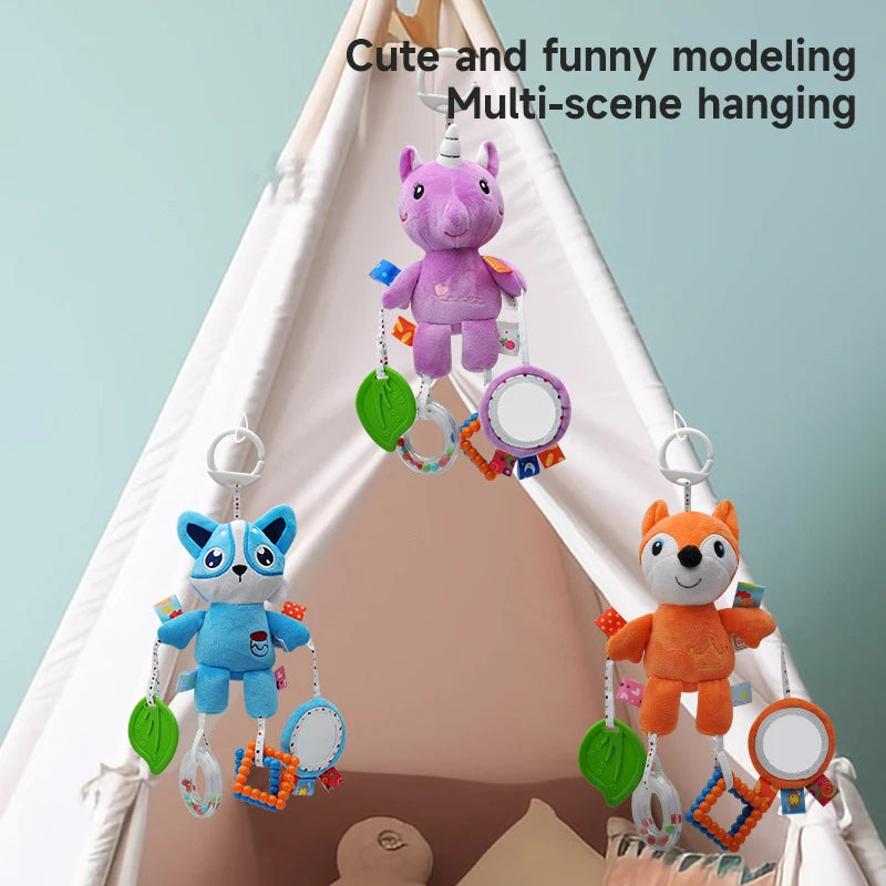 Cute purple elephant plush hanging with various rings and rattles for multi-scene decoration