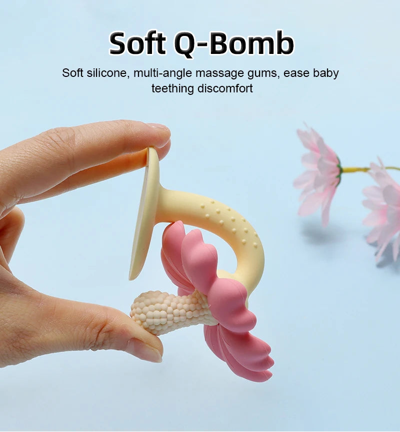 Flower-Shaped Silicone Baby Teether with Stand