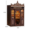 A dark wooden puzzle dollhouse kit featuring a sweet chapter facade and detailed miniature buildings.