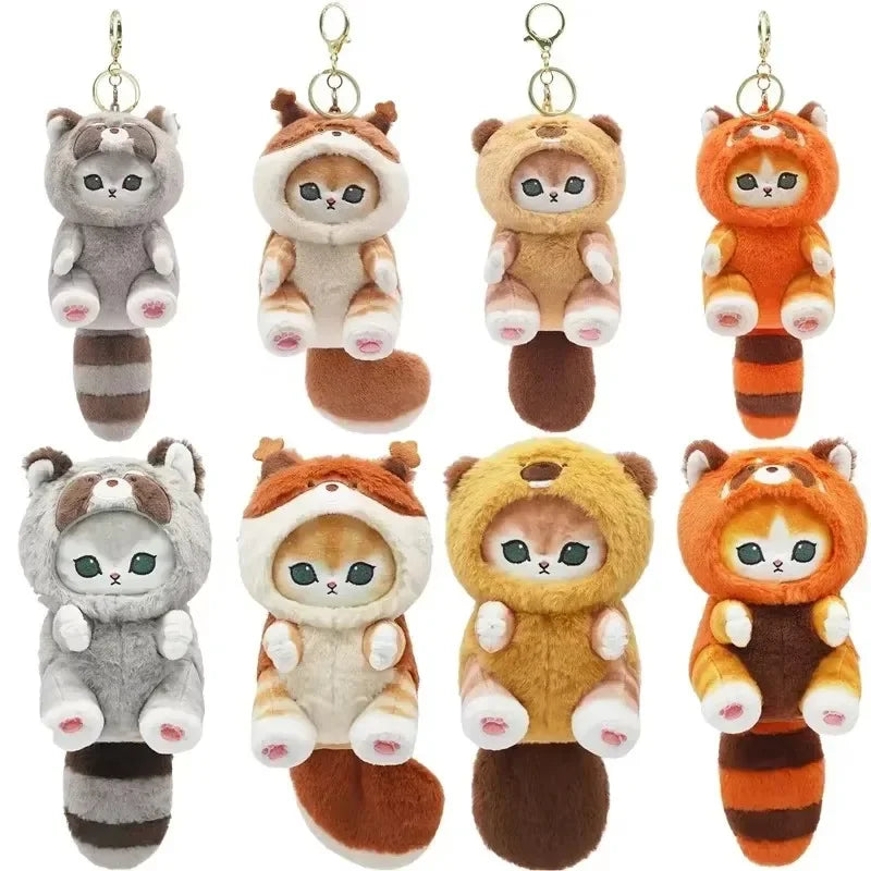Adorable Plush Keychain Set – Raccoon, Shark & Cat