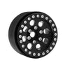 Black metal beadlock wheels for an RC crawler with a removable hex hub