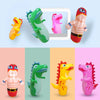 Colorful inflatable dinosaur punching bags for kids shown in various colors and angles.