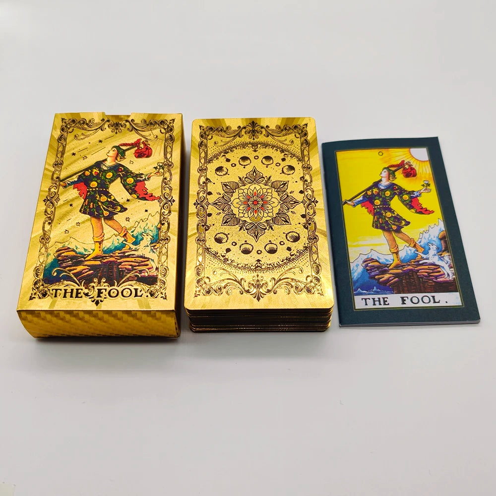 Gold Foil Waterproof Tarot Card Deck with Guidebook