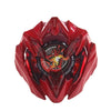 A red metal spinning top with a faceted, jewel-like design and an emblem in the center.