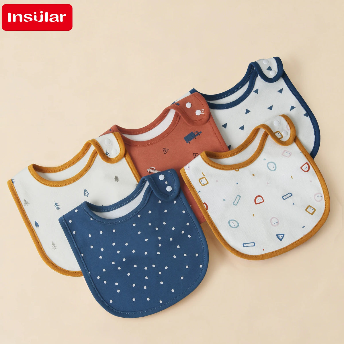 Soft Cotton Baby Bibs (5-Pack) with U-Shaped Catch-All Design