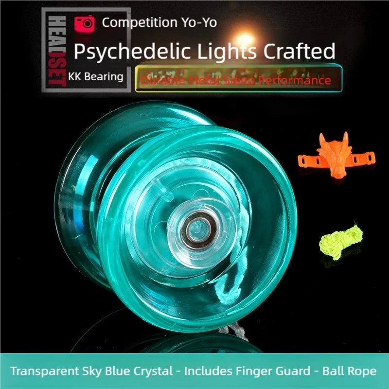 Transparent sky blue crystal yo-yo with a finger guard and ball rope