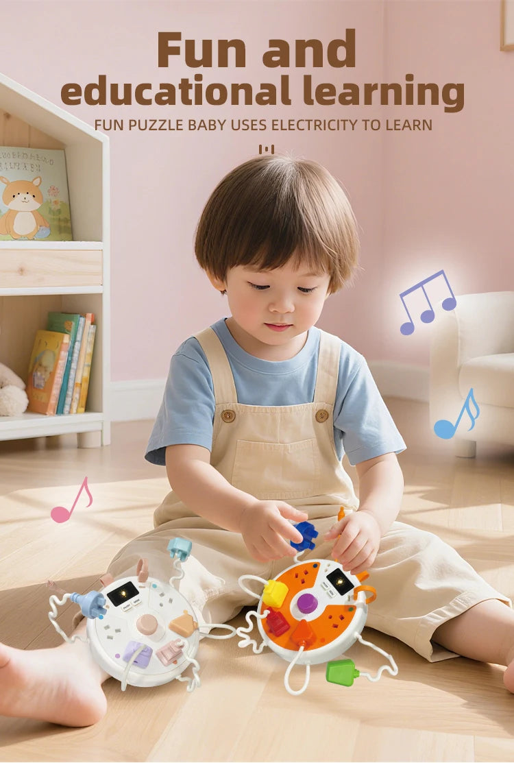 Montessori Busy Board with Light-Up Plugs – Sensory Travel Toy for Toddlers