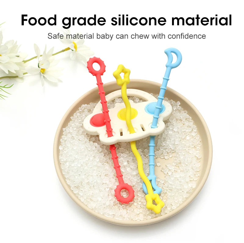 Bear Silicone Teether with Textured Pull String for Babies