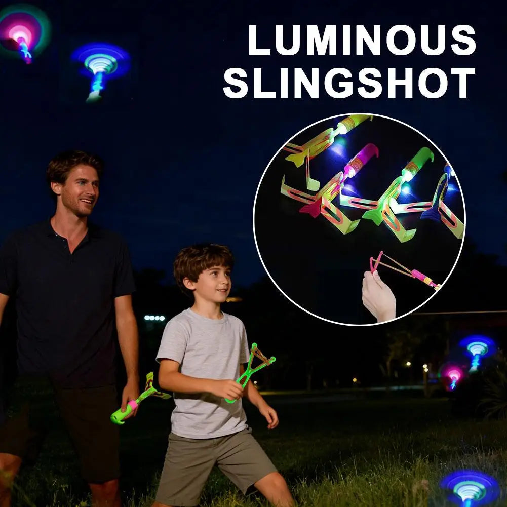 LED Light-Up Flying Copter Toys with Catapult Launcher