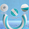 A striped U-shaped inflatable pool float made of thickened PVC material is shown with related components.