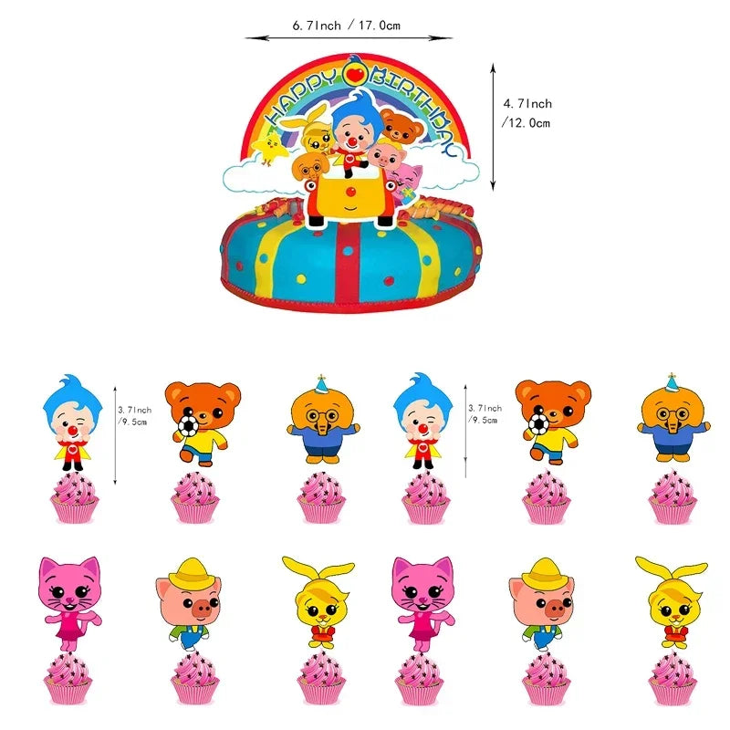A set of circus clown balloon party decorations for kids' birthday featuring various clown figures and balloons.