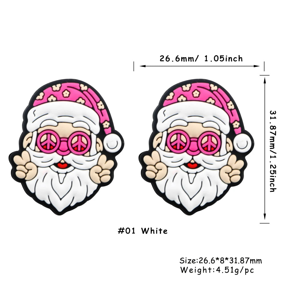 White festive Christmas beard and hat design silicone bead for jewelry making