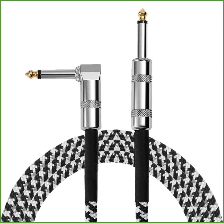 A professional instrument cable with a right-angle connector and a black braided cable shown against a white background.