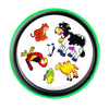 A circular tin containing a puzzle game featuring cartoon animals like a tiger, a donkey, and a zebra.
