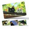 A set of cute black and white cat stickers featuring various feline faces on a green background.