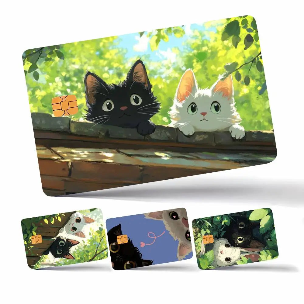A set of cute black and white cat stickers featuring various feline faces on a green background.