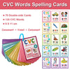 A set of 70 double-sided CVC words spelling cards featuring consonants and vowels for early reading skills.
