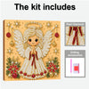 A kit for pearl diamond painting featuring an angel figure with gold and red accents, including various embellishments.