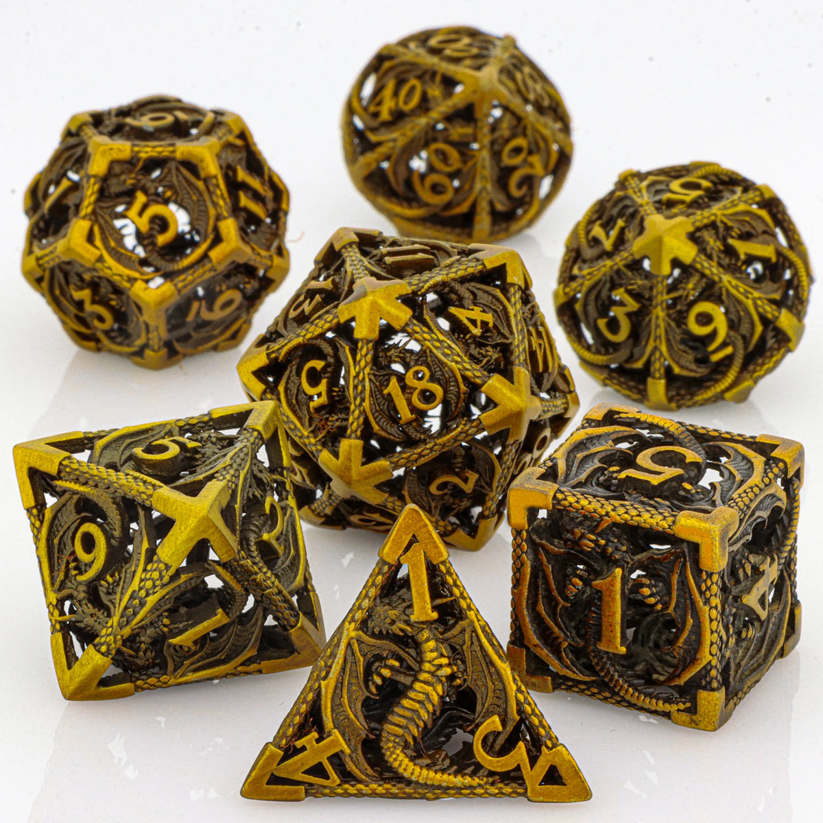 Hollow Metal Polyhedral Dragon Dice Set