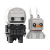A set of LEGO minifigures depicting characters from The Nightmare Before Christmas, including Jack Skellington and Sally.