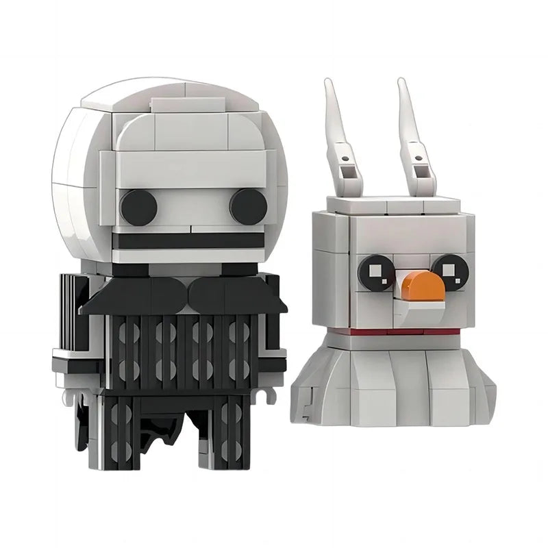 A set of LEGO minifigures depicting characters from The Nightmare Before Christmas, including Jack Skellington and Sally.