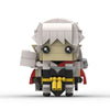 A stylized anime-inspired collectible building block figure with light gray hair and a dark outfit.
