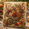 A framed painting kit featuring a detailed 3D fall harvest scene with pumpkins, leaves, and pearls.