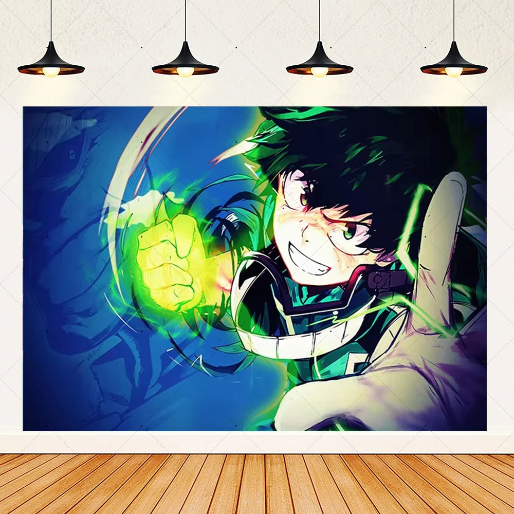 A vibrant anime-style illustration of a character with spiky green hair and glowing yellow energy against a dark blue backgro
