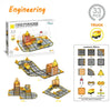 A box of Mag-Paradise magnetic building tiles for creating a road and rail set with an electric truck.