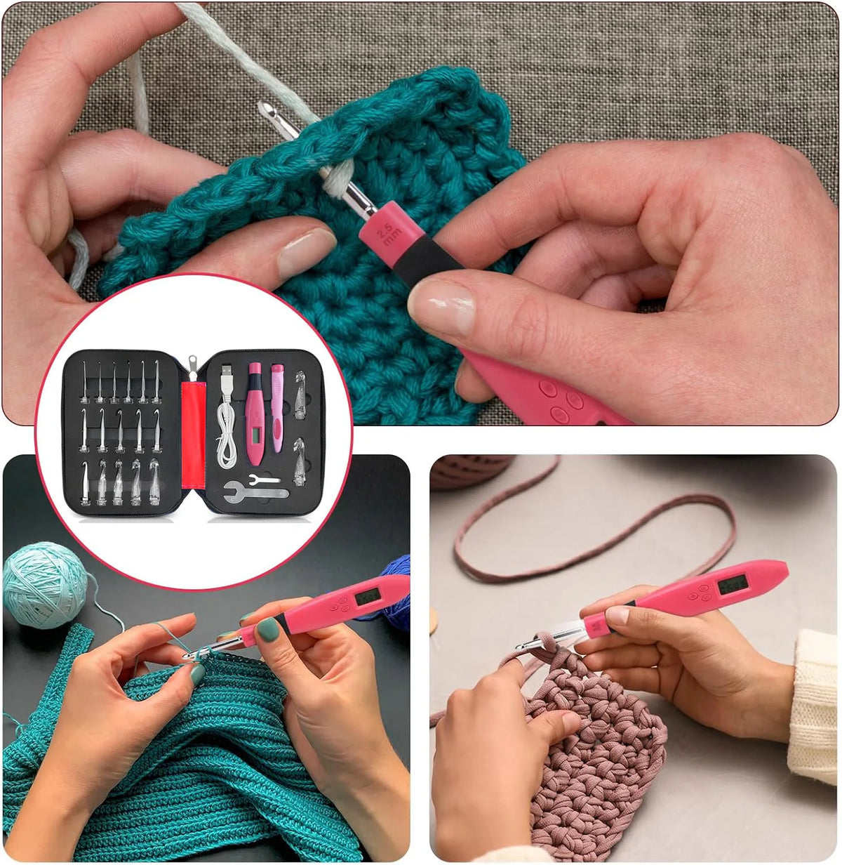 Ergonomic Crochet Hook Set with LED Light and Digital Row Counter