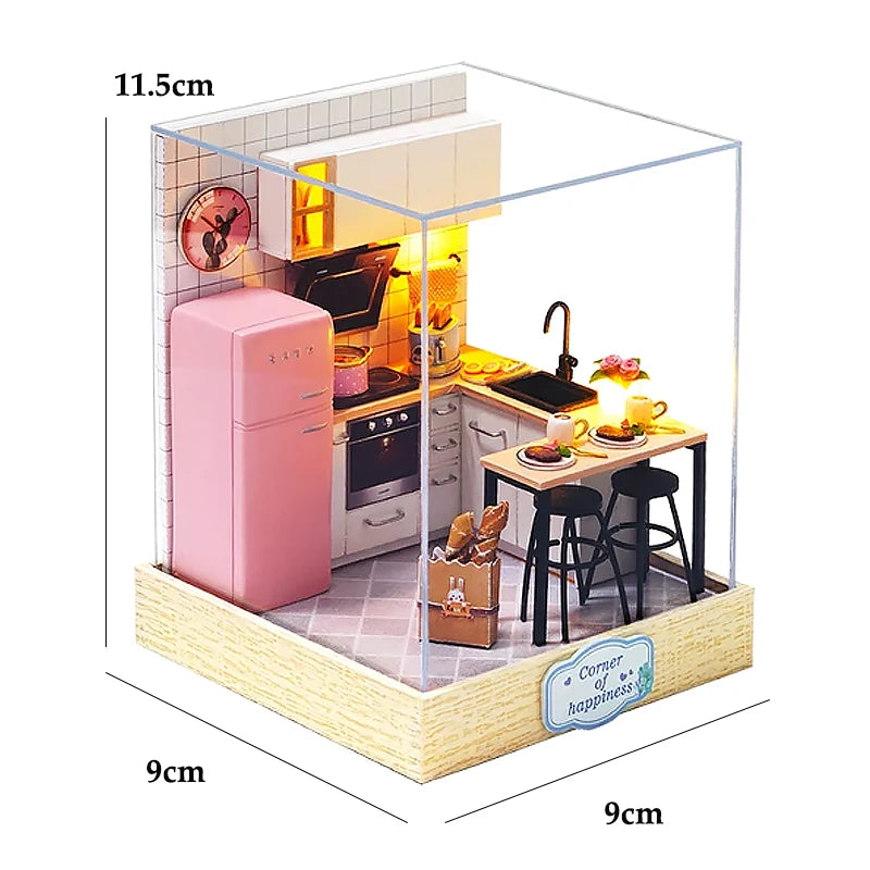 DIY Miniature Wooden Dollhouse Kit with LED Lighting
