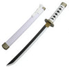A replica katana sword of 16.5 inches with a white grip and a black blade, featuring a decorative guard.
