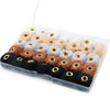 A clear plastic box containing a pack of 35 plush fur pom pom beads in various colors for jewelry making