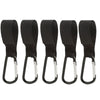 Five black nylon straps with aluminum alloy hooks for stroller attachment.