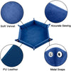 A hexagonal folding tray made of blue PU leather with soft velvet lining and secured by metal snaps.