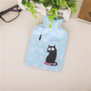 Light blue portable hot water bottle with a cat design and cozy cover