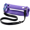 Purple silicone protective case for a JBL Charge 6 speaker with a black strap and metal clip.