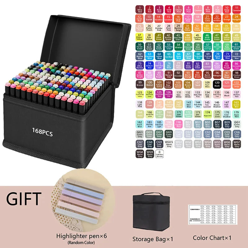 Dual-Tip Alcohol Art Markers – 168 Color Set for Illustration & Sketching
