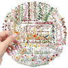 A hand holds a circular floral lace PET sticker pack featuring roses and morning glory vine decor.