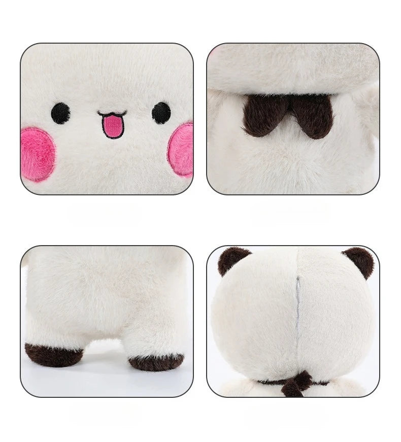 A set of soft cute kawaii stuffed animals featuring a white panda face with pink cheeks and black eyes, and a separate plush 