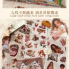 A collage of vintage lifestyle stickers featuring retro scenes and elegant female designs for a sticker book.