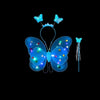 A set of glowing LED butterfly costume featuring wings, a skirt, and a wand.