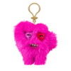 A bright pink plush monster keychain with a heart face and teeth, featuring a quirky rabbit design.