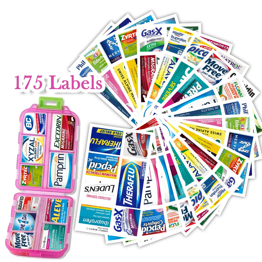 Portable 10-Compartment Pill Organizer with 175 Labels