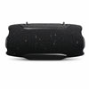 A black portable Bluetooth speaker with a textured, rugged casing.