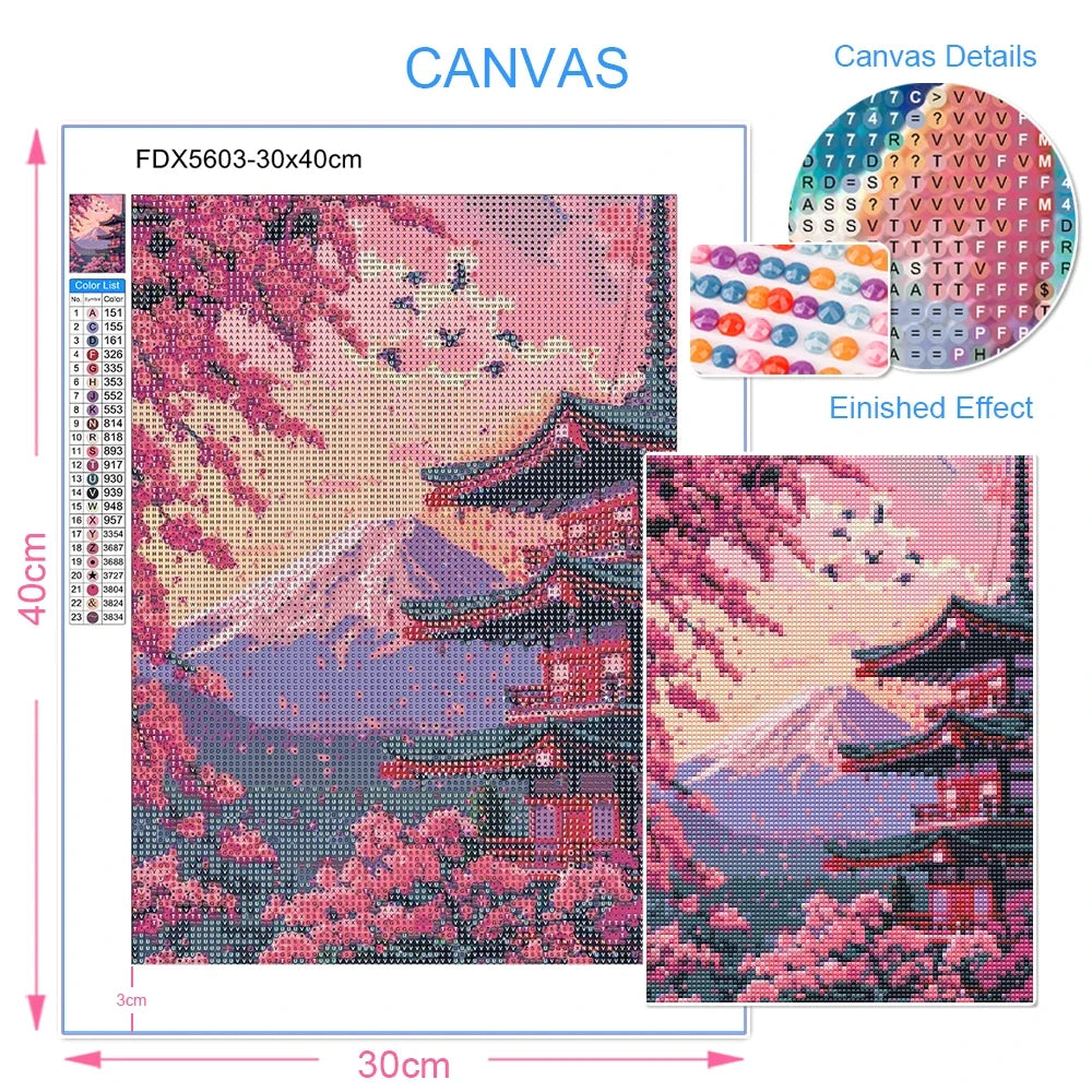 Cherry Blossom Tower Diamond Painting Kit – DIY 5D Wall Art for Adults