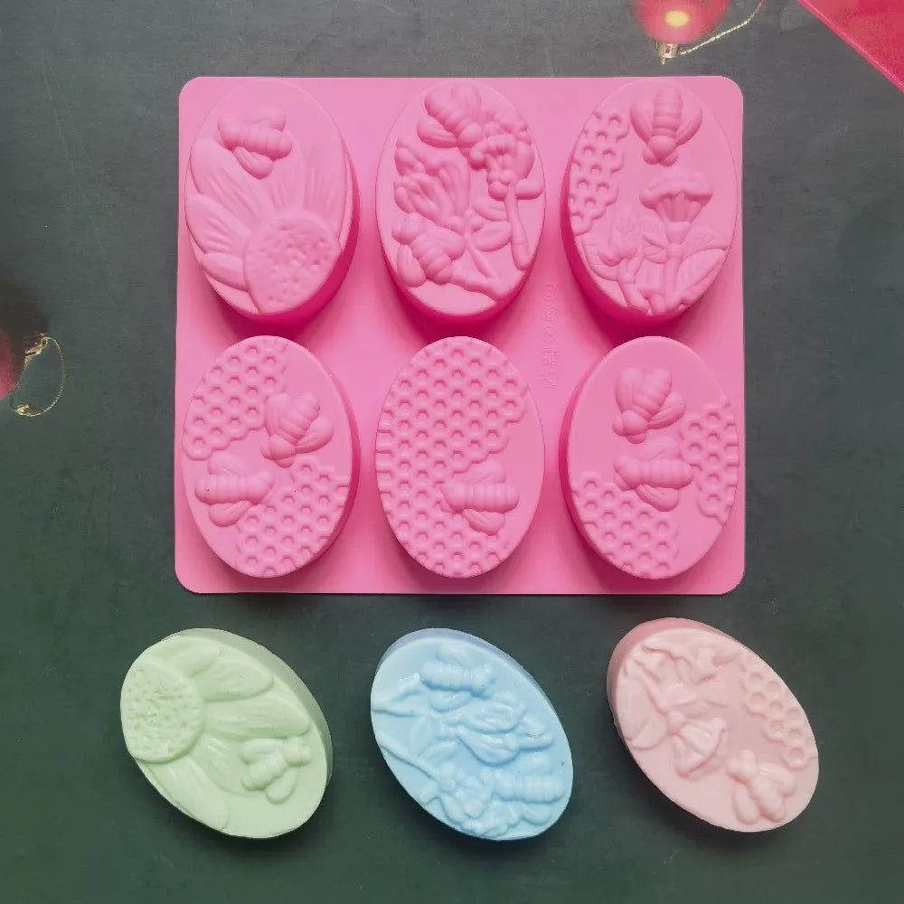Bee-Shaped Silicone Soap Mold – 6 Cavity DIY Craft Mold