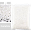 A white bag filled with small, flat resin rhinestones for crafts and DIY projects.