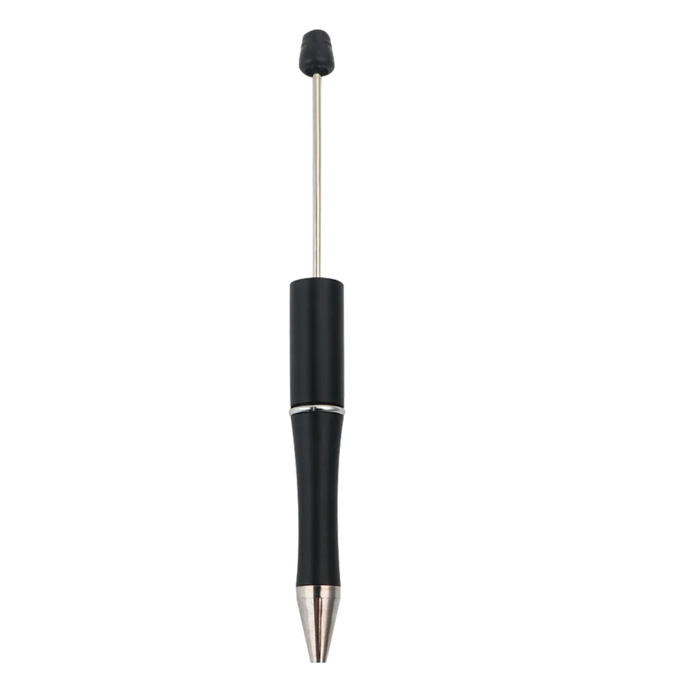 A black beadable ballpoint pen with a silver tip and black ink reservoir.